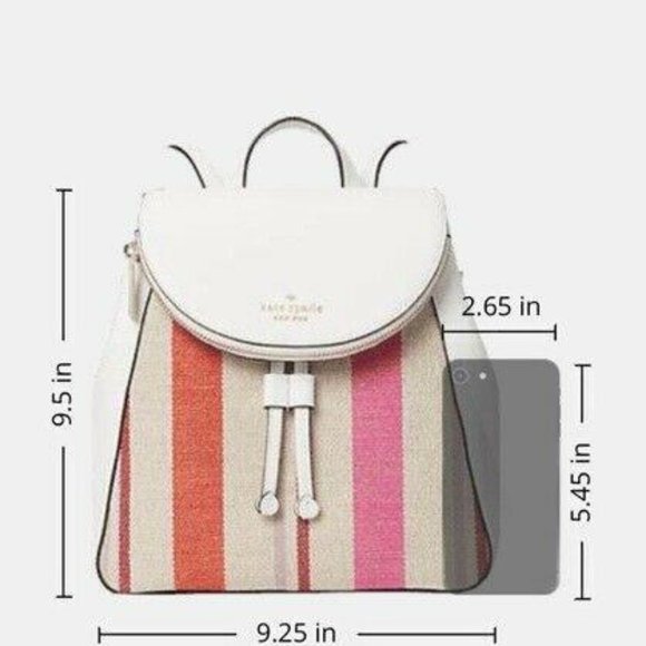 NWT Kate Spade1 - Leila Striped Canvas Pebble Leather Medium Flap Backpack8.4 - Picture 11 of 13